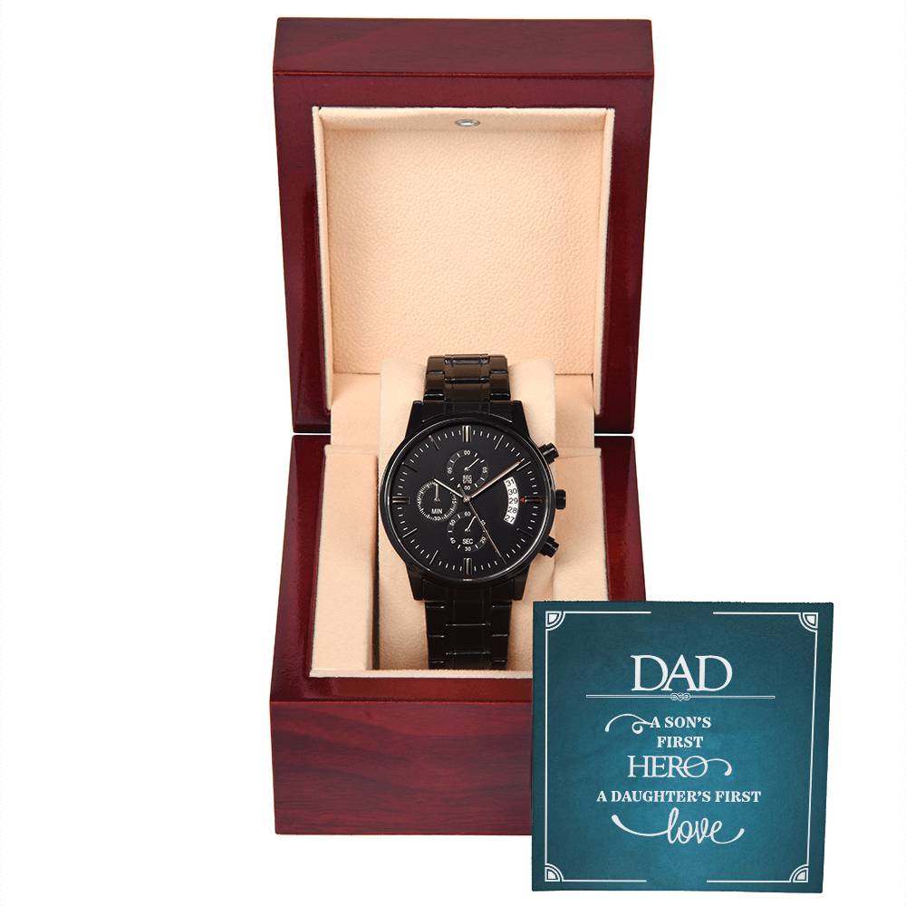 Dad, First Hero - Personalised Black Chronograph Watch