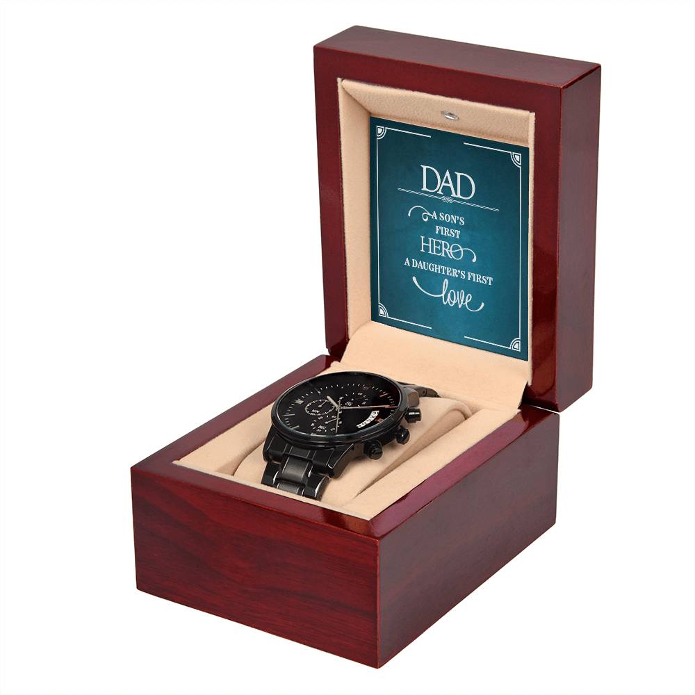 Dad, First Hero - Personalised Black Chronograph Watch