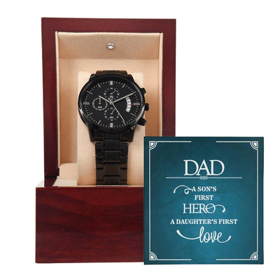 Dad, First Hero - Personalised Black Chronograph Watch
