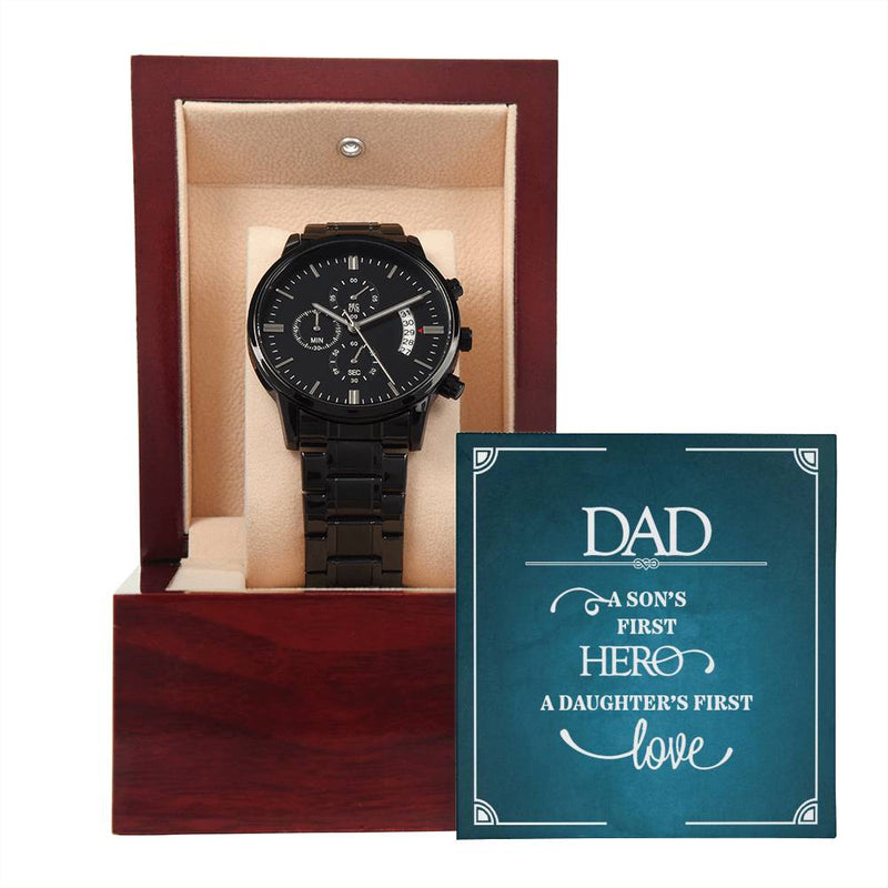 Dad, First Hero - Personalised Black Chronograph Watch