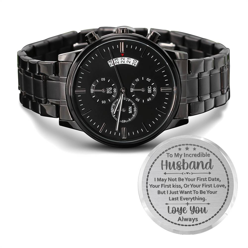Men's Engraved Chronograph Watch – To My Husband, My Last Everything (Charcoal Black)