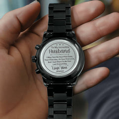 Men's Engraved Chronograph Watch – To My Husband, My Last Everything (Charcoal Black)