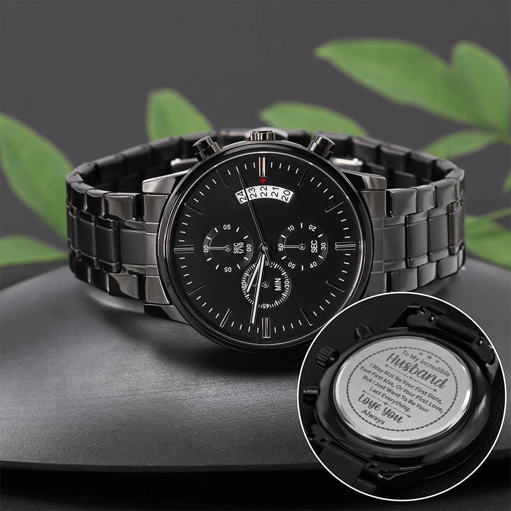 Men's Engraved Chronograph Watch – To My Husband, My Last Everything (Charcoal Black)