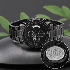 Men's Engraved Chronograph Watch – To My Husband, My Last Everything (Charcoal Black)
