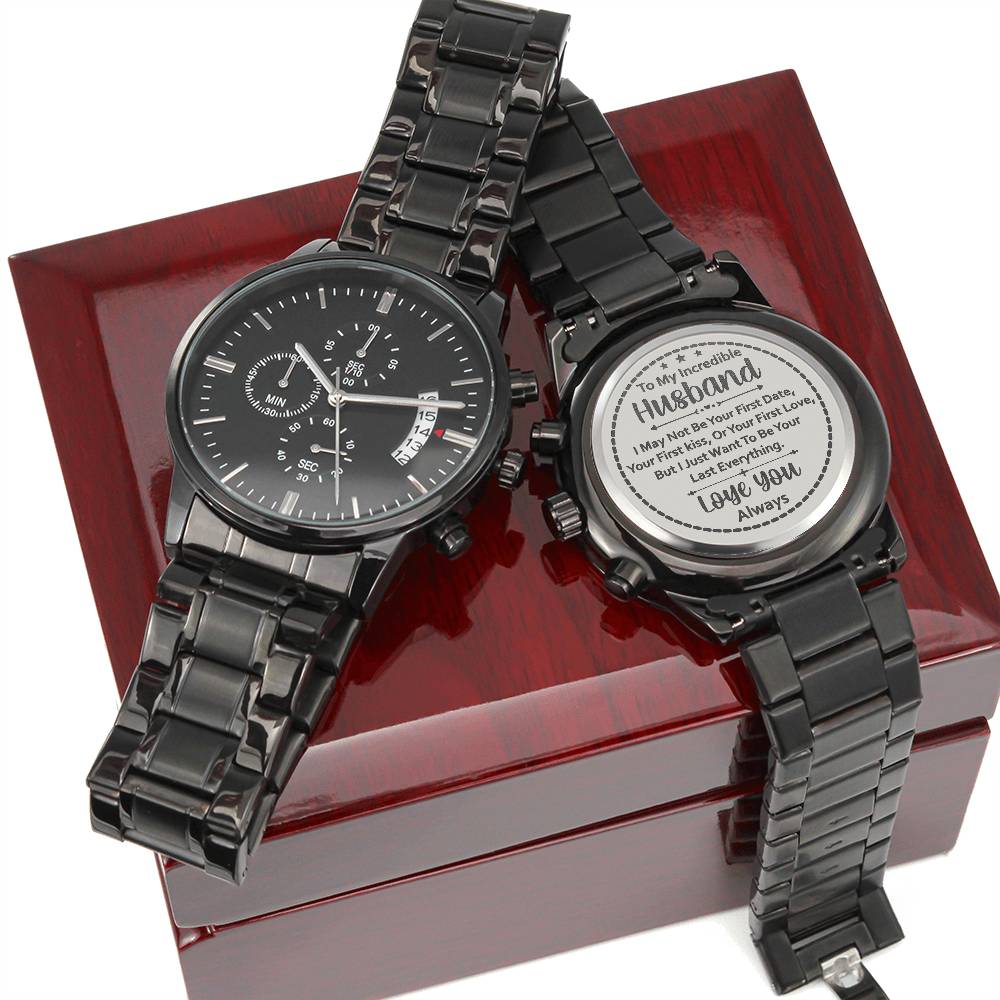 Men's Engraved Chronograph Watch – To My Husband, My Last Everything (Charcoal Black)
