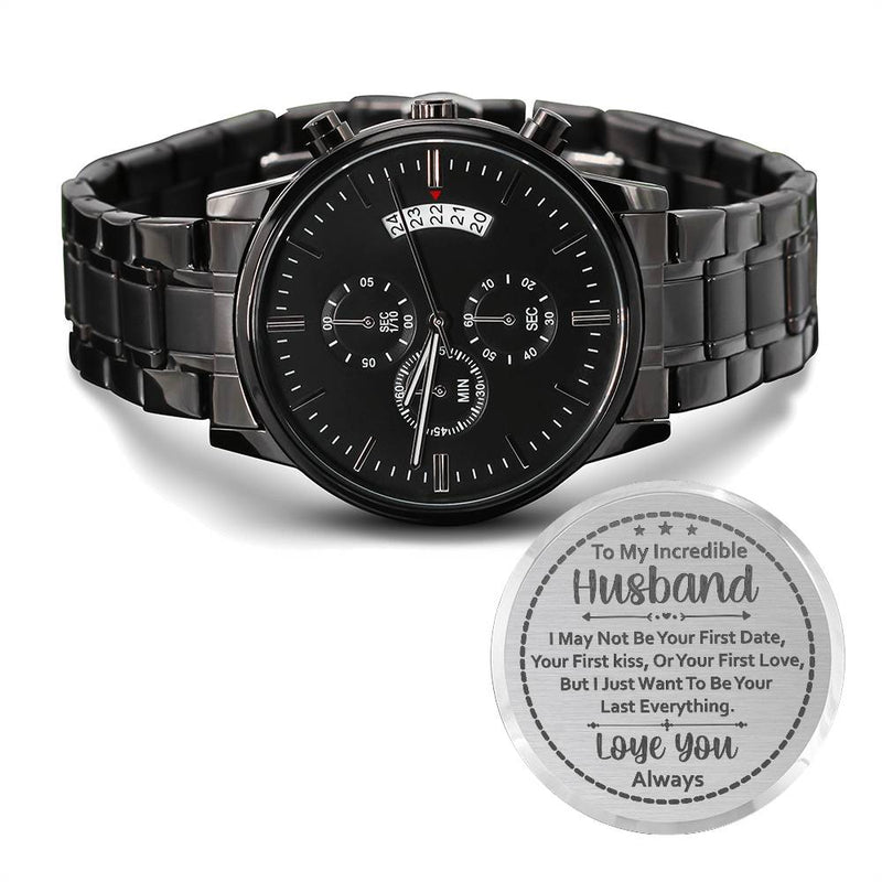 Men's Engraved Chronograph Watch – To My Husband, My Last Everything (Charcoal Black)