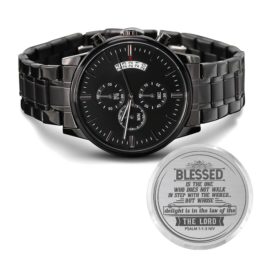 Men's Engraved Chronograph Watch – Blessed Is the One (Psalm 1:1-3 NIV)