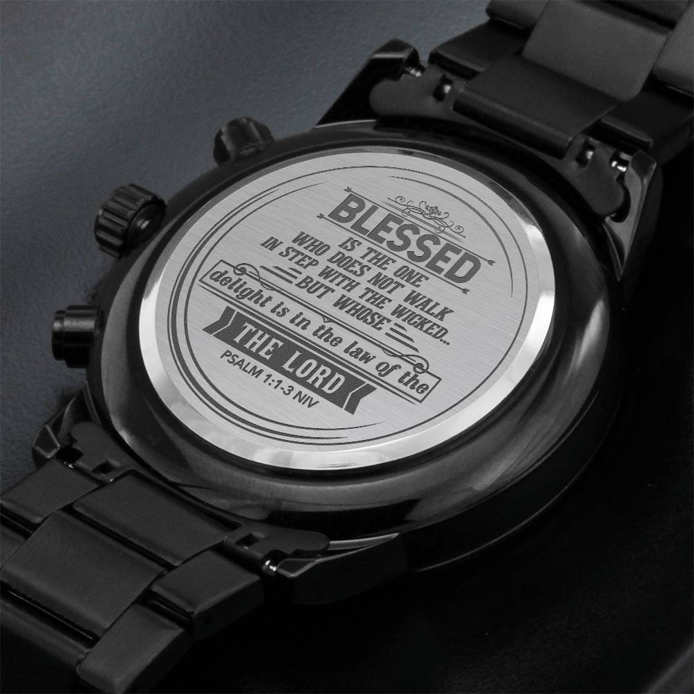 Men's Engraved Chronograph Watch – Blessed Is the One (Psalm 1:1-3 NIV)