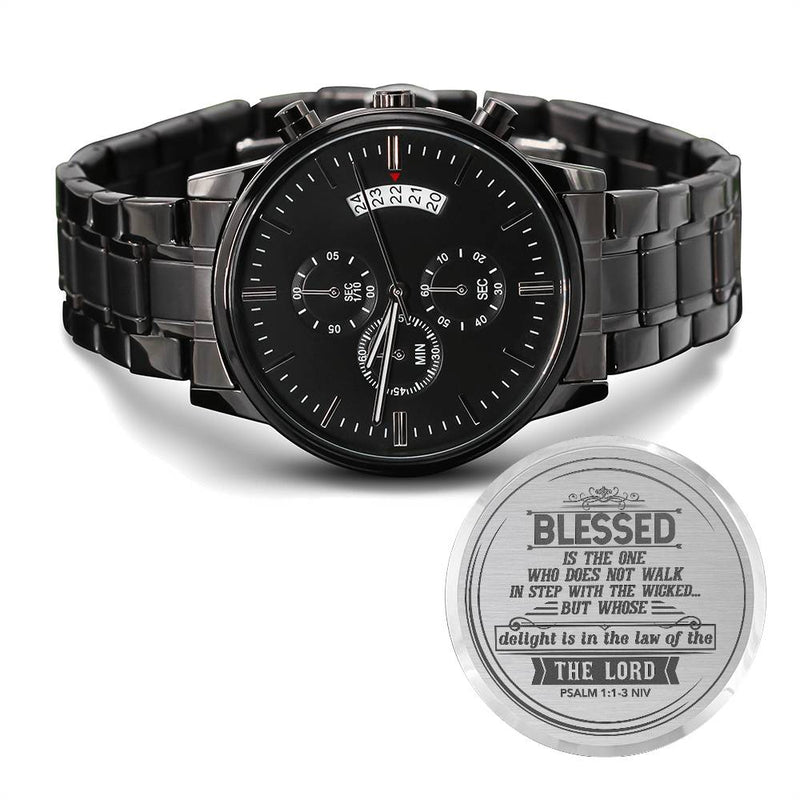 Men's Engraved Chronograph Watch – Blessed Is the One (Psalm 1:1-3 NIV)