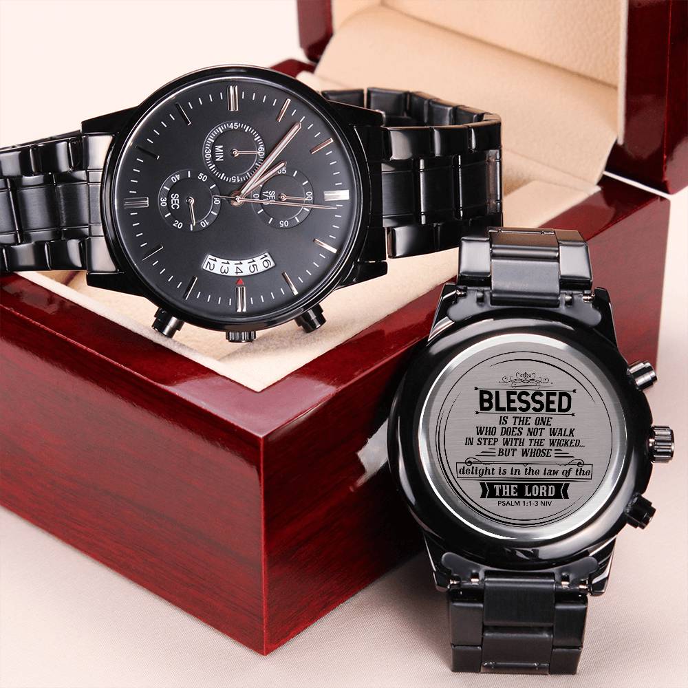 Men's Engraved Chronograph Watch – Blessed Is the One (Psalm 1:1-3 NIV)