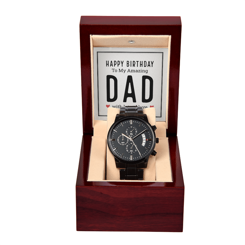 Happy Birthday Dad - Personalised Black Chronograph Watch