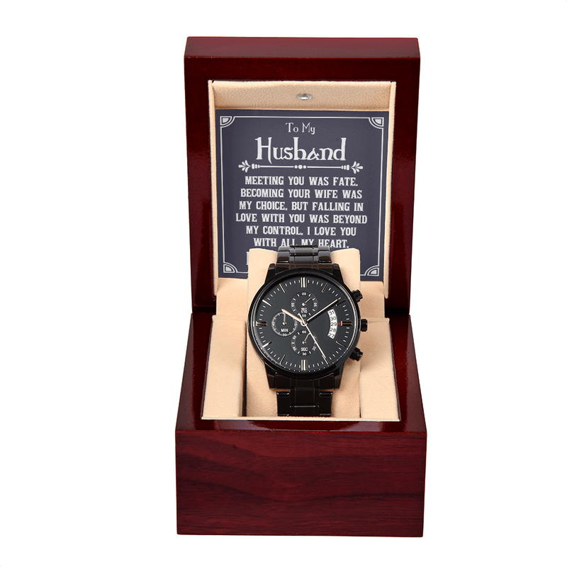 To My Husband - Personalised Black Chronograph Watch