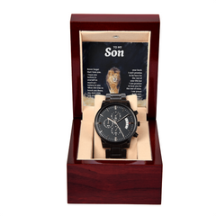 To My Son, Never Forget - Personalised Black Chronograph Watch
