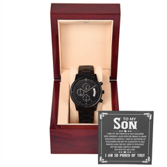To My Son, So Proud of You - Personalised Black Chronograph Watch