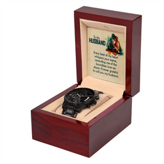 To My Husband, Every Beat Of My Heart - Personalised Black Chronograph Watch