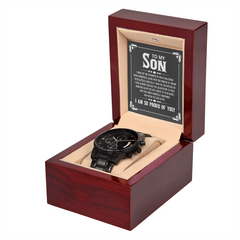To My Son, So Proud of You - Personalised Black Chronograph Watch
