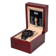 To My Son, Never Forget - Personalised Black Chronograph Watch