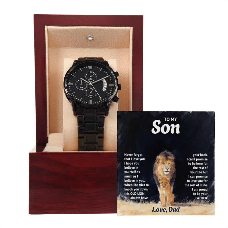 To My Son, Never Forget - Personalised Black Chronograph Watch