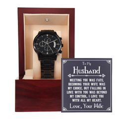 To My Husband - Personalised Black Chronograph Watch