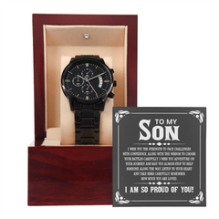 To My Son, So Proud of You - Personalised Black Chronograph Watch